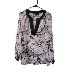 #76 Lane Bryant Sheer Black and White Swirl Blouse, Plus Size 14/16